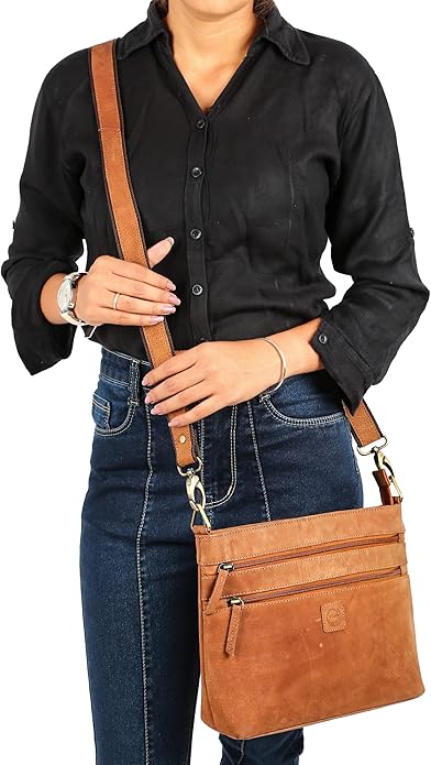 Vintage Small Genuine leather Multi Pocket Shoulder Purse Women's Crossbody Handbags satchel