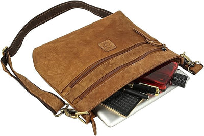 Vintage Small Genuine leather Multi Pocket Shoulder Purse Women's Crossbody Handbags satchel