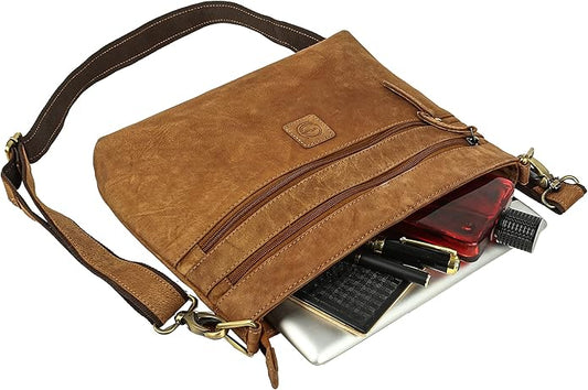 Vintage Small Genuine leather Multi Pocket Shoulder Purse Women's Crossbody Handbags satchel