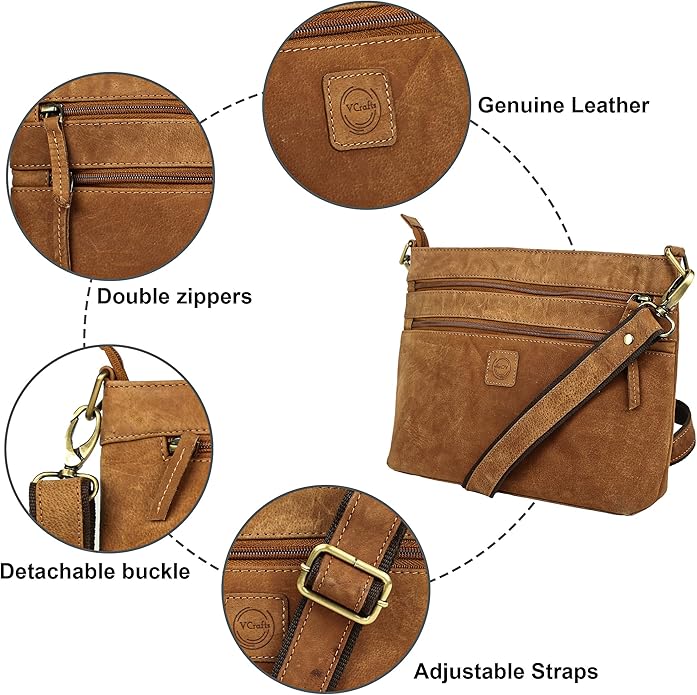 Vintage Small Genuine leather Multi Pocket Shoulder Purse Women's Crossbody Handbags satchel